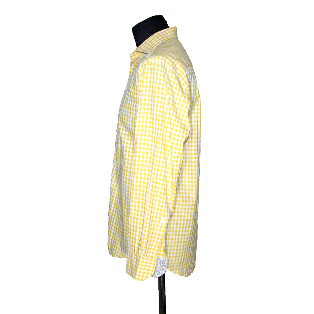 A4 Auth Bugatchi Uomo Yellow Check Button Up Long… - image 2